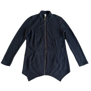 XCVI Front Zip Black Jacket Large Stretch Cotton Shark Bite Hem Moto Style Women